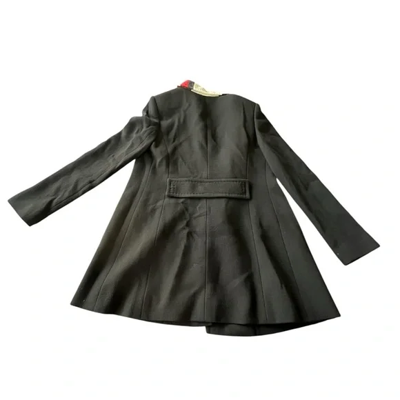 Dolce & Gabbana Black Wool Crepe Contrast Trim Detail Button Front Coat Size 46 - Picture 8 of 16